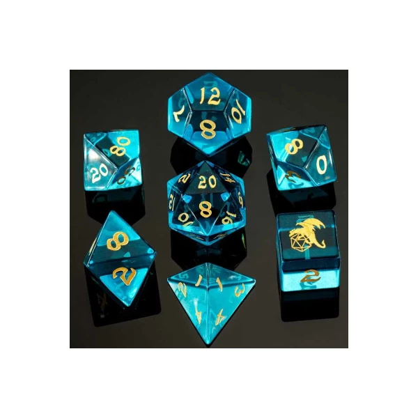 Würfelset: 7 Würfel mehrseitig Blue Glass dice set for RPG collections