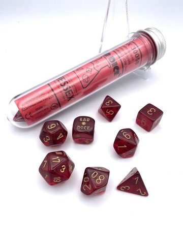 Würfelset: 7 Würfel mehrseitig Transculent Crimson/gold (LAB DICE Serie 7)