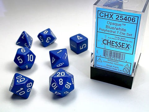 Würfelset: 7 Würfel mehrseitig Opaque Polyhedral Blue/white 7-Die Set